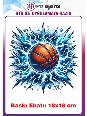 F17 Ajans Basketbol Topu Temalı Ütü ile Yapışan Tekstil Kumaş Tişört Dtf Baskı