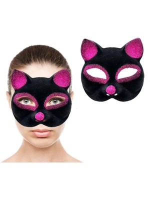 Pazarcan Mey Ithalat® Siyah Renk Fuşya Simli Süet Kaplama Maskesi 18X14 cm