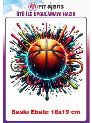 F17 Ajans Basketbol Topu Temalı Ütü ile Yapışan Tekstil Kumaş Tişört Dtf Baskı