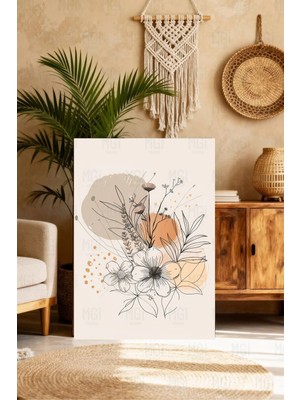 Mgi Design Soyut Floral Kanvas Tablo Bej Çiçekli Duvar Dekoru
