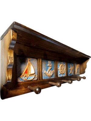 Portmanto Duvar Askılığı, Deniz Temalı Spiritüel Elbise, Havlu, Bornoz Askısı 53X8,5X15,5