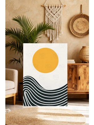 Mgi Design Sarı Güneş Dalga Desenli Kanvas Tablo Minimal Soyut Modern Duvar Dekoru