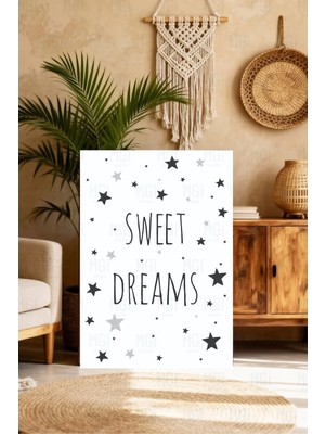 Mgi Design Sweet Dreams Yazılı Kanvas Tablo Yıldızlı Çocuk Odası Dekoru