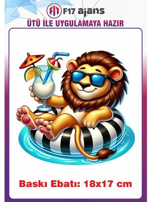 F17 Ajans Aslan Yaz Temalı Ütü ile Yapışan Tekstil Kumaş Tişört Baskı