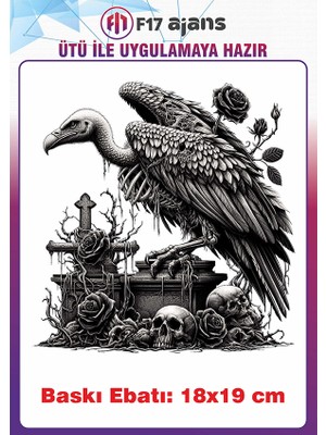 F17 Ajans Akbaba Gotik Temalı Ütü ile Yapışan Tekstil Kumaş Tişört Dtf Baskı