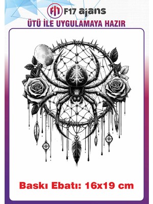 F17 Ajans Örümcek Gotik Temalı Ütü ile Yapışan Tekstil Kumaş Tişört Dtf Baskı
