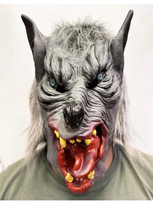 Pazarcan Mey Ithalat® Kafaya Tam Geçmeli Lateks Dil Çıkaran Gözlü Kurt Maskesi