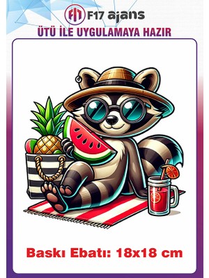 F17 Ajans Rakun Yaz Temalı Ütü ile Yapışan Tekstil Kumaş Tişört Baskı