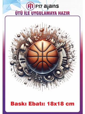 F17 Ajans Basketbol Topu Temalı Ütü ile Yapışan Tekstil Kumaş Tişört Dtf Baskı