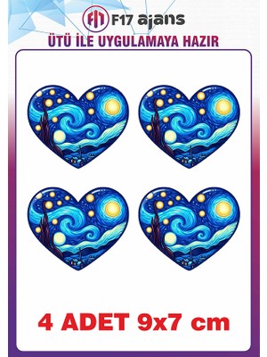 F17 Ajans 4 Adet Yıldızlı Gece Temalı Ütü ile Yapışan Tekstil Kumaş Tişört Dtf Baskı