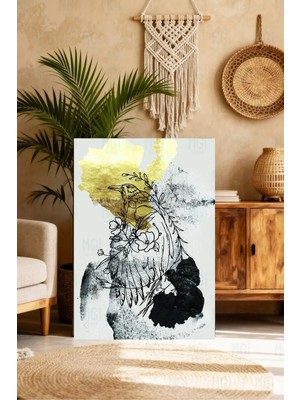 Mgi Design Soyut Kuş Kanvas Tablo Altın Detaylı Modern Sanat Dekoru