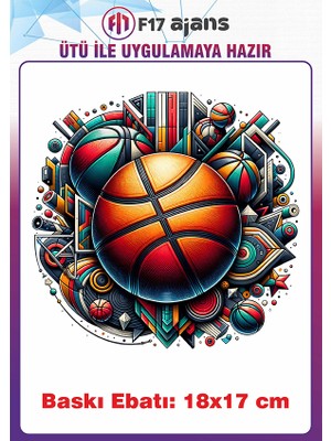 F17 Ajans Basketbol Topu Temalı Ütü ile Yapışan Tekstil Kumaş Tişört Dtf Baskı