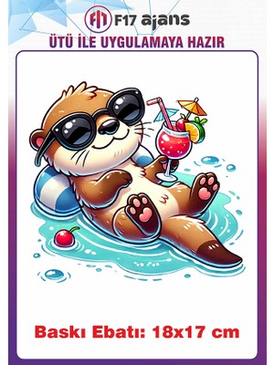 F17 Ajans Su Samuru Yaz Temalı Ütü ile Yapışan Tekstil Kumaş Tişört Baskı