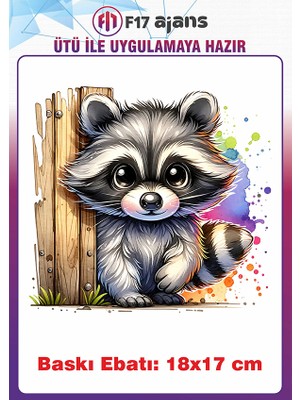 F17 Ajans Rakun Ütü ile Yapışan Tekstil Kumaş Tişört Dtf Baskı