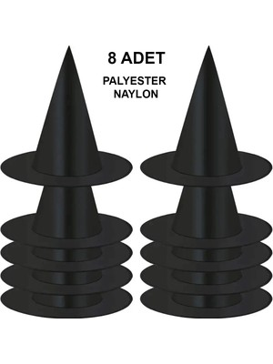 Pazarcan Mey Ithalat® 8 Adet Siyah Cadı Şapkası – Yetişkin &amp; Çocuk Kostüm Aksesuarı