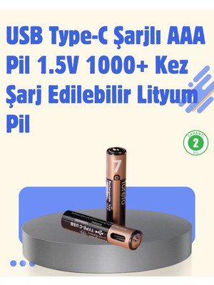 Pazarcan Mey Ithalat® USB Type-C Şarjlı Aaa Lityum Pil | 1.5V Sabit Voltaj, 1000+ Şarj Döngüsü ile Uzun Ömür