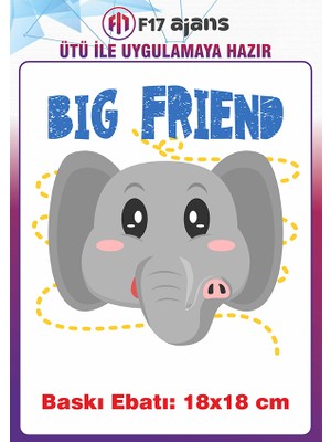 F17 Ajans Big Friend Hayvan Temalı Ütü ile Yapışan Tekstil Kumaş Tişört Dtf Baskı