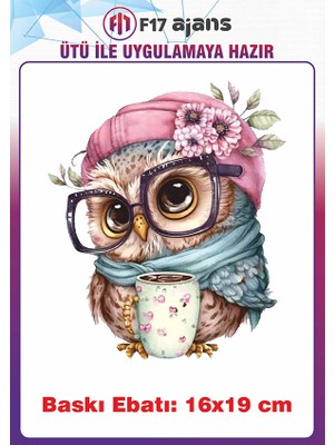 F17 Ajans Baykuş Temalı Ütü ile Yapışan Tekstil Kumaş Tişört Dtf Baskı