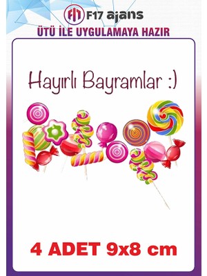 F17 Ajans 4 Adet Bayram Kesesi Temalı Ütü ile Yapışan Tekstil Kumaş Tişört Dtf Baskı