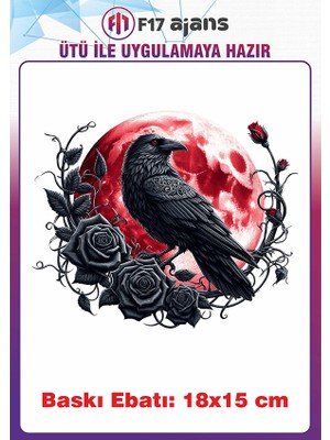 F17 Ajans Kuzgun Gotik Temalı Ütü ile Yapışan Tekstil Kumaş Tişört Dtf Baskı