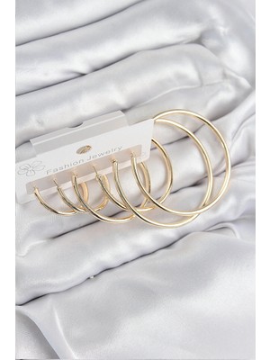 Pazarcan Mey Ithalat® Pirinç Halka Model Gold Renk Kadın Set Küpe