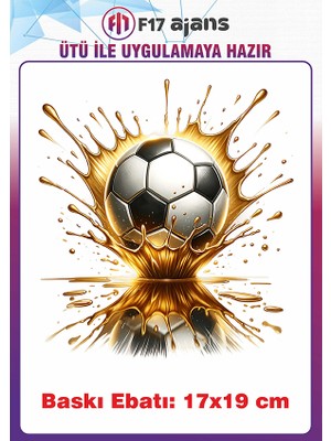 F17 Ajans Futbol Topu Temalı Ütü ile Yapışan Tekstil Kumaş Tişört Dtf Baskı