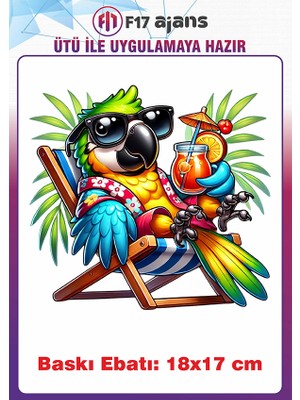 F17 Ajans Papağan Yaz Temalı Ütü ile Yapışan Tekstil Kumaş Tişört Baskı