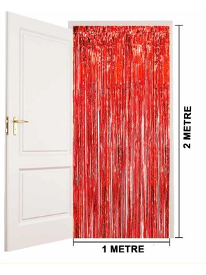 Pazarcan Mey Ithalat® Kırmızı Renk Ekstra Metalize Parlak Saçaklı Arka Fon Perde Ithal 1x2 Metre
