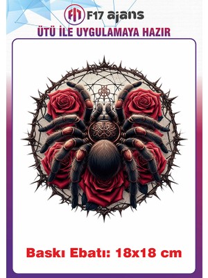F17 Ajans Tarantula Gotik Temalı Ütü ile Yapışan Tekstil Kumaş Tişört Dtf Baskı