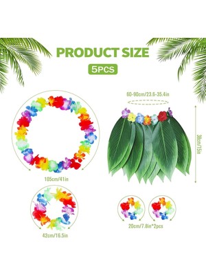 Pazarcan Mey Ithalat® Çocuk Hawaii Kostüm Seti - Yaprak Etek &amp; Hawaii Set - 5 Parça