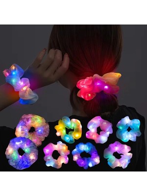 Pazarcan Mey Ithalat® Pembe Renk LED Işıklı Lastikli Saç Tokası - 3 Modlu Festival Parti Saç Tokası