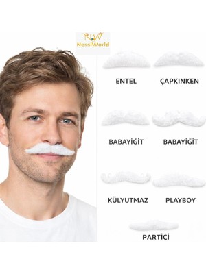 Pazarcan Mey Ithalat® 6’lı Yapışkanlı Beyaz Parti Bıyık Seti – Farklı Modeller