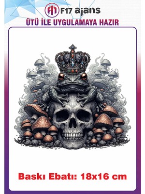 F17 Ajans Kurbağa Gotik Temalı Ütü ile Yapışan Tekstil Kumaş Tişört Dtf Baskı