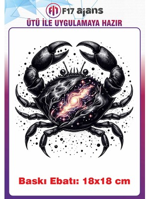 F17 Ajans Yengeç Burcu Temalı Ütü ile Yapışan Tekstil Kumaş Tişört Dtf Baskı