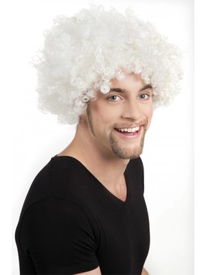 Pazarcan Mey Ithalat® Beyaz Renk Kıvırcık Afro Bonus Peruk