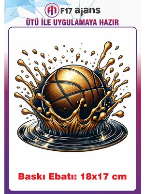 F17 Ajans Basketbol Topu Temalı Ütü ile Yapışan Tekstil Kumaş Tişört Dtf Baskı