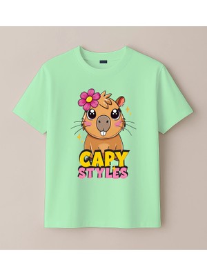 Blitz İstanbul Capy Styles Baskılı Sevimli Kapibara Baskılı Çocuk Tişörtü (4-13 Yaş)