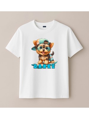 Blitz İstanbul Danke Baskılı Sörf Yapan Sevimli Köpek Baskılı Çocuk Tişörtü (4-13 Yaş)