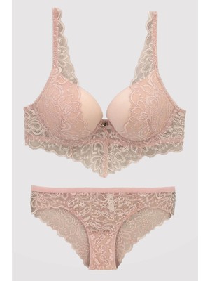 Pierre Cardin 4737 Kadın Destekli Dantelli Sütyen Külot Takım (Pudra)
