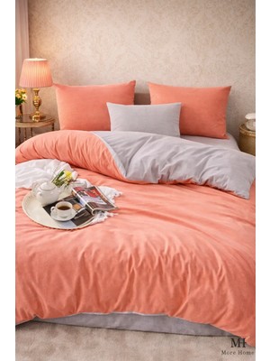 More Home Tek  Kişilik Yorgan Kılıfı + Yastık Kılıfı  (Çarşafsız) Somon Gri