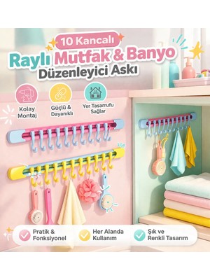 Eco Lounge 10 Kancalı Raylı Mutfak ve Banyo Düzenleyici Askı