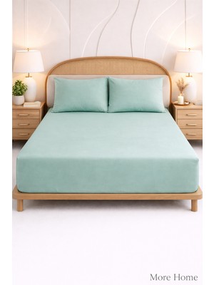 More Home Tek Kişilik Lastikli Çarşaf  Seti + Yastık Kılıfı Su Yeşili