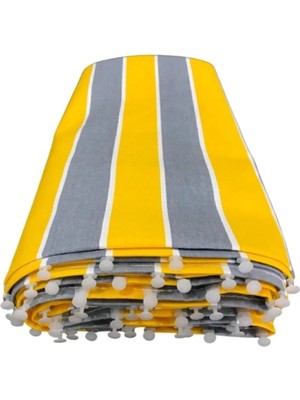 Morpi Kalın Kumaş Balkon Perdesi (En x Boy) Kornişli- Bağcıklı Balkon Brandası Güneşlik Sarıgri