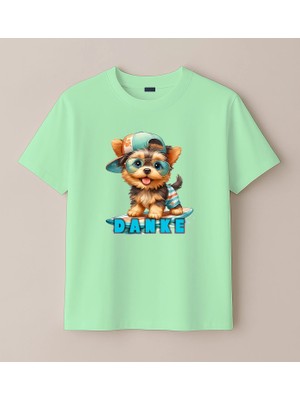 Blitz İstanbul Danke Baskılı Sörf Yapan Sevimli Köpek Baskılı Çocuk Tişörtü (4-13 Yaş)