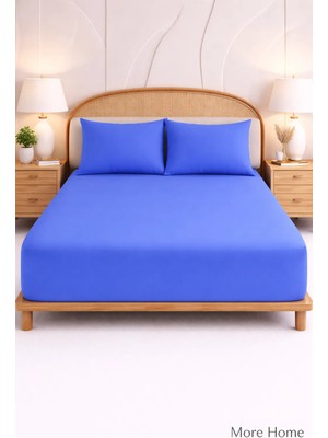 More Home Tek Kişilik Lastikli Çarşaf  Seti + Yastık Kılıfı Koyu Mavi