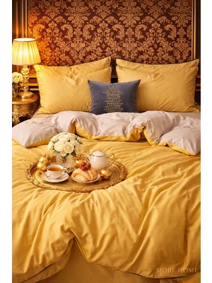 More Home  Çift Kişilik Yorgan Kılıfı + Yastık Kılıfı  (Çarşafsız) Sarı-Bej