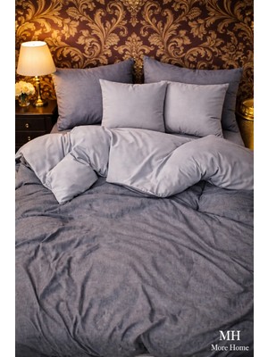 More Home  Çift Kişilik Yorgan Kılıfı + Yastık Kılıfı  (Çarşafsız) Antrasit Gri