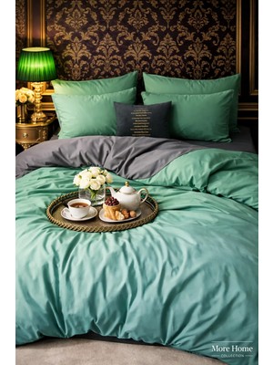 More Home  Çift Kişilik Yorgan Kılıfı + 2 Yastık Kılıfı Yeşil-Antrasit