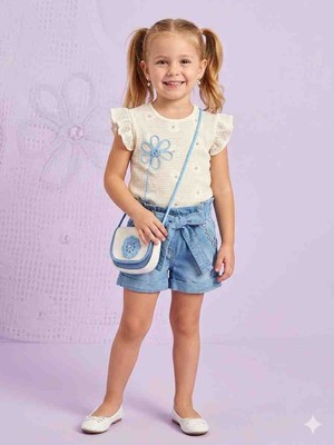 12314 Sealy Kids Örgü Motif Çantalı Şortlu Kız Çocuk Takım