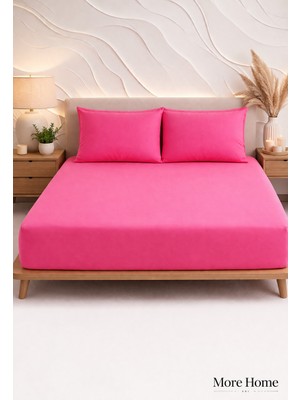 More Home Tek Kişilik Lastikli Çarşaf  Seti + Yastık Kılıfı Fuşya